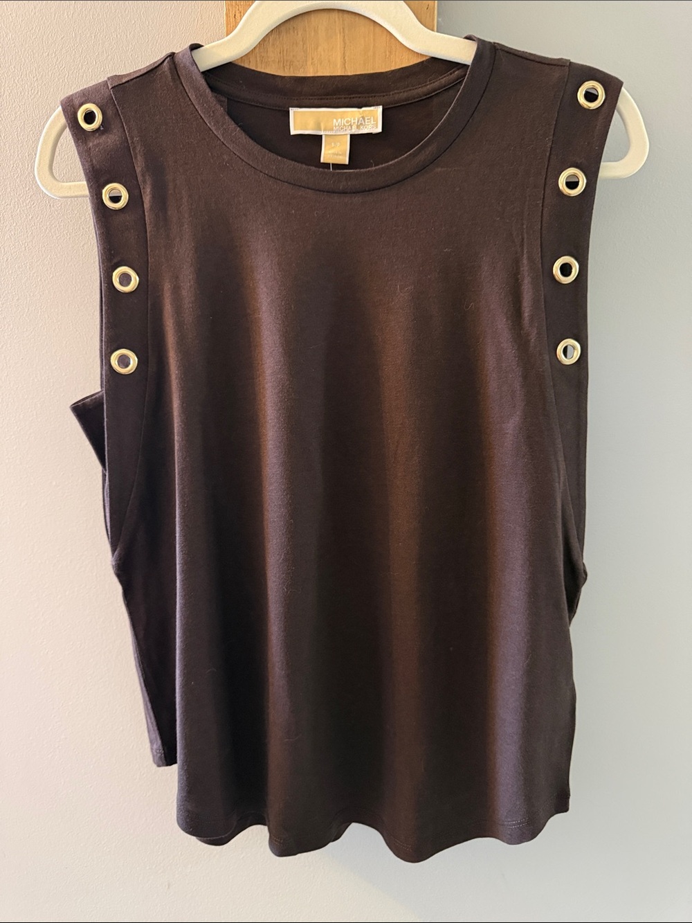 Michael Kors Chocolate/Brown Sleeveless Tank with Gold Grommet Trim, S, NWTs